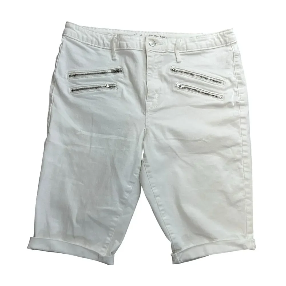 Massimo High Rise Skinny White Denim Stretch Jean Shorts Cuffed Size 14 - Picture 1 of 4